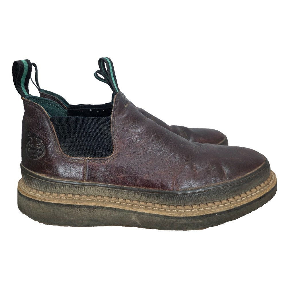 Georgia Chelsea Work Boots Mens 12 Wide Brown Leather Giant Wedge Romeo Slip On